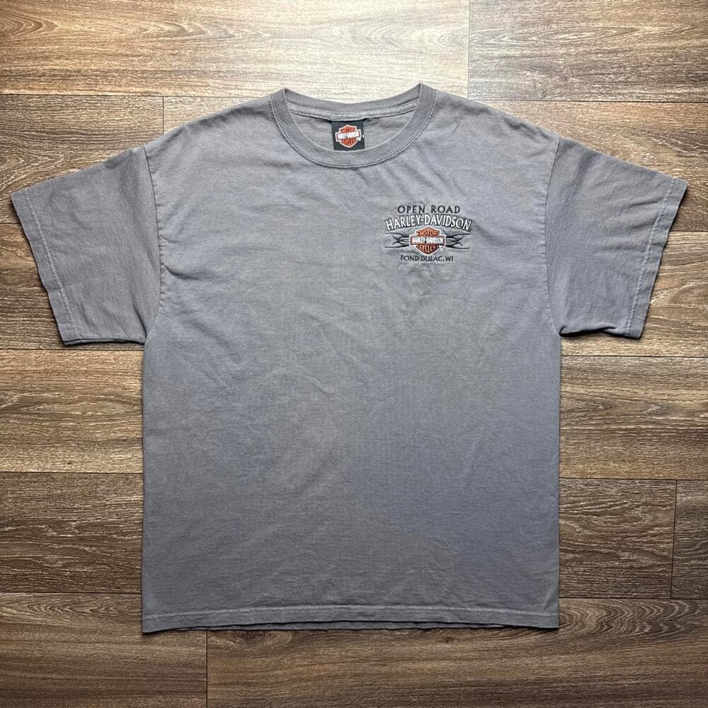 Harley Davidson Grey Tee with Black Embroidered Logo & Text
